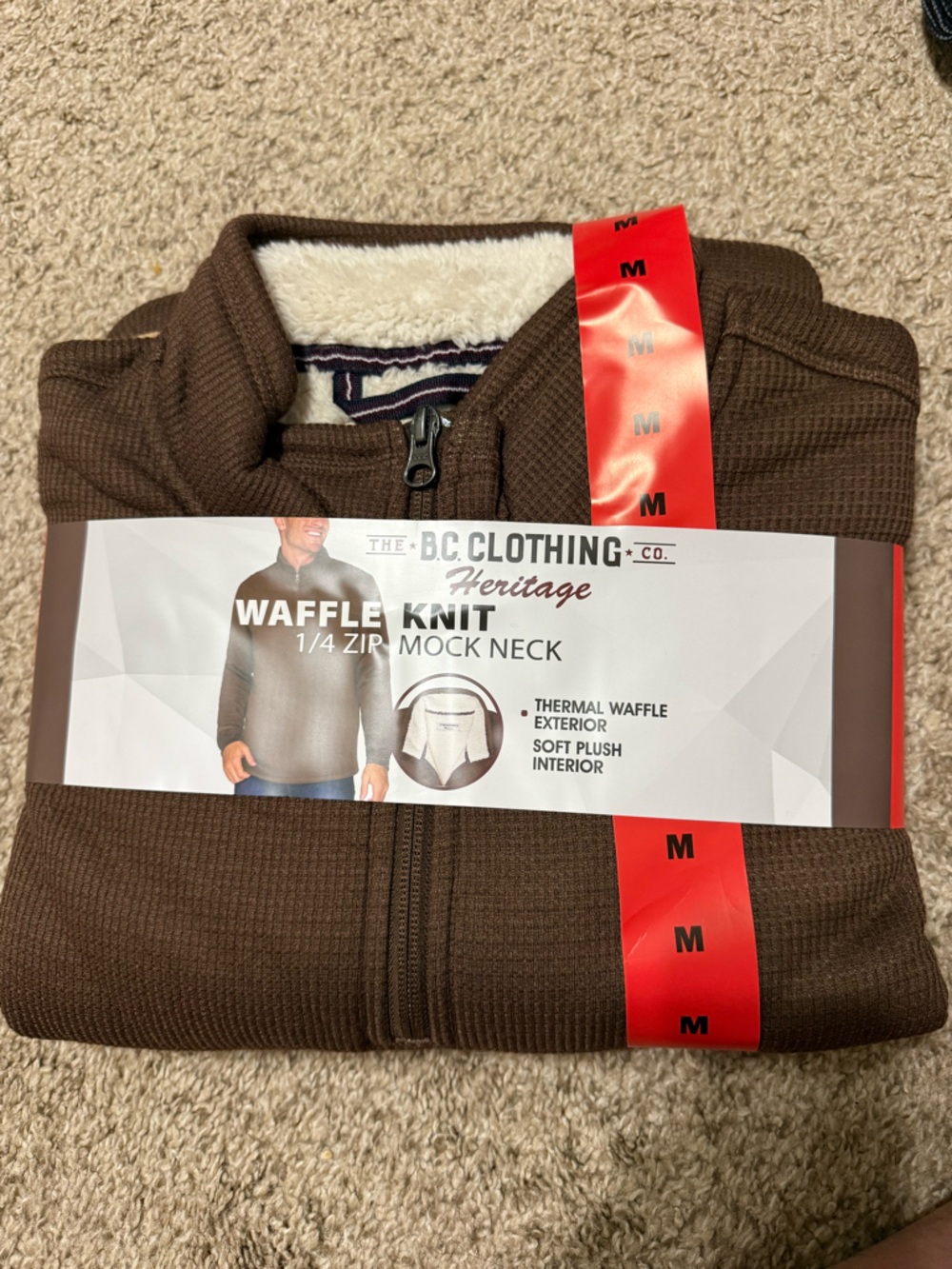 B.C. Clothing Heritage Waffle Knit 1/4 Zip Mock Neck Sweater - Brown